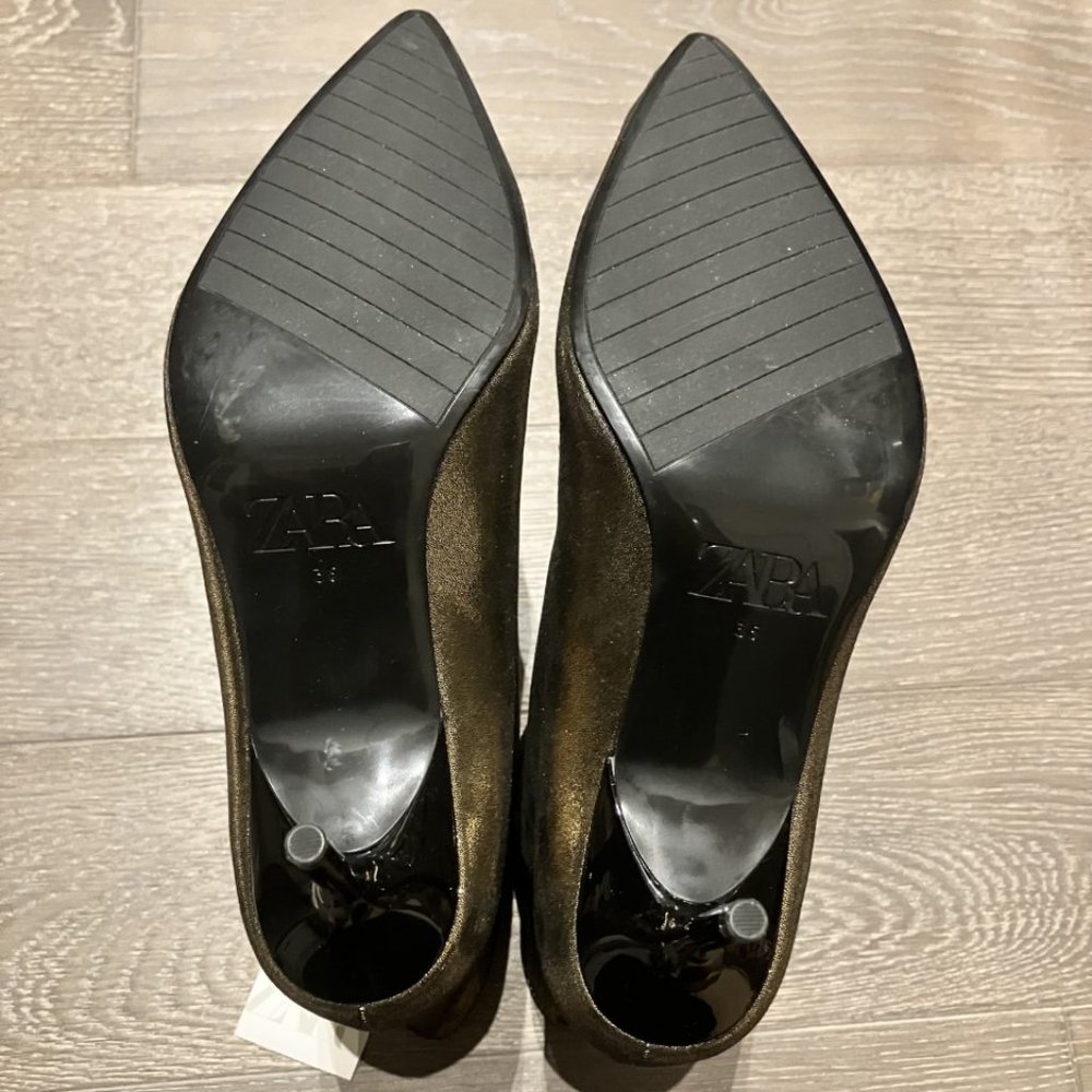 Zara Gold Metallic Thin Heel Ankle Boots - NWT - Picture 8 of 8